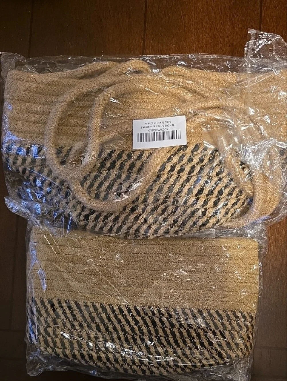 Neutral Woven Hanging Planter Basket – Natural Beige.  2 Piece Set.